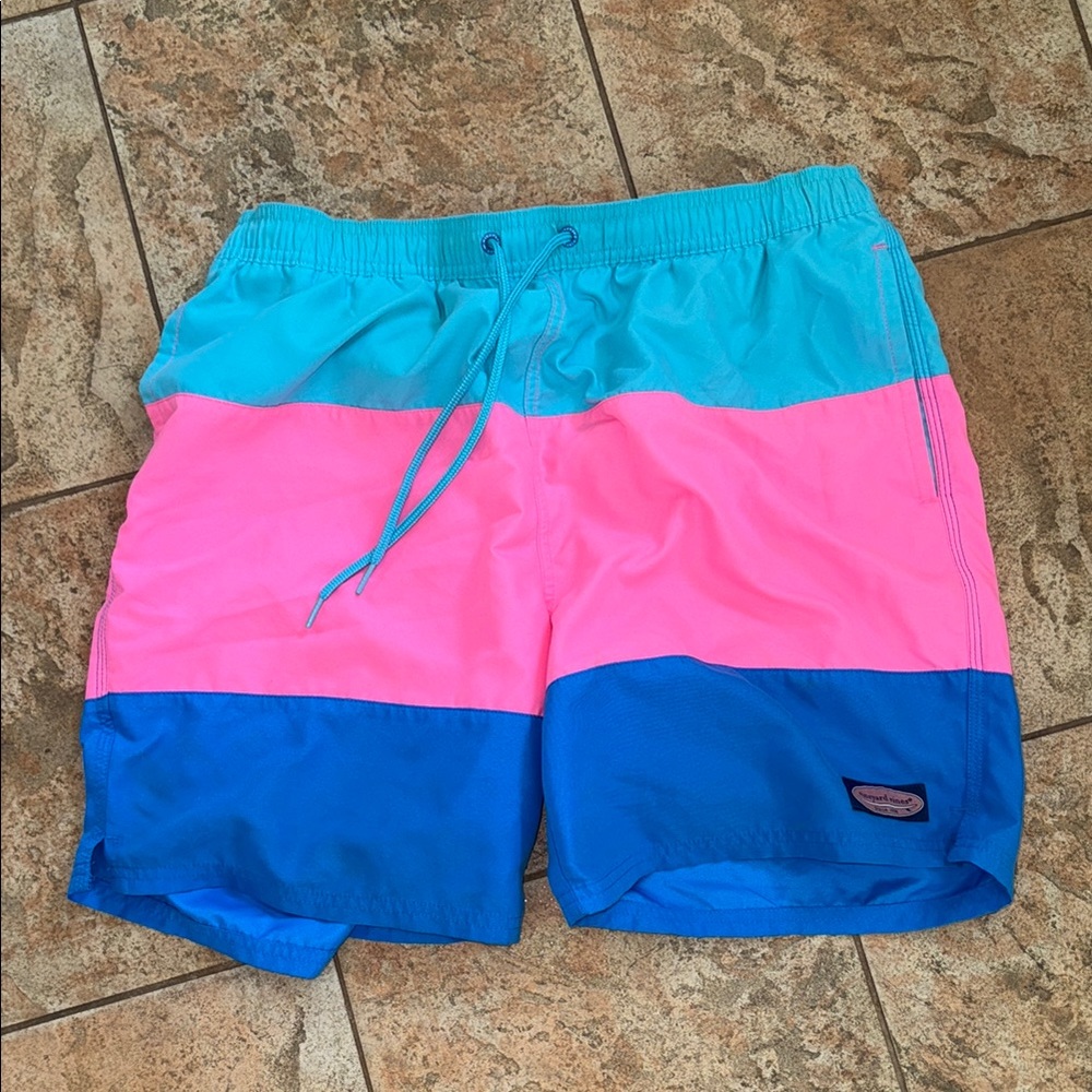 Vineyard Vines Bright Blue Swim Shorts with Navy Logo Patch